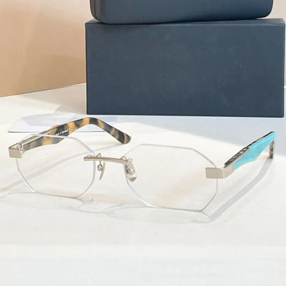 Designer Rimless Sunglasses THE AMAN I Irregular for Men Women Alloy Luxury Germany Brand Design High Quality UV400 with Case