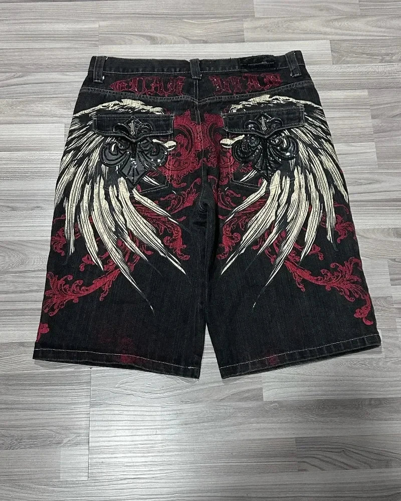Summer American New Fashion Red Tooling Pocket Loose Denim Shorts Ladies Y2K Gothic Hip Hop Popular Casual Joker Wide-leg Shorts