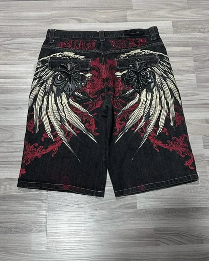 Summer American New Fashion Red Tooling Pocket Loose Denim Shorts Ladies Y2K Gothic Hip Hop Popular Casual Joker Wide-leg Shorts