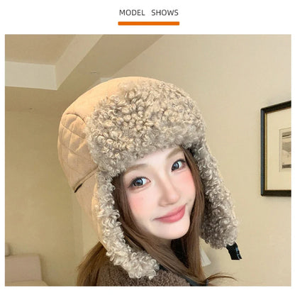 Russian Hat Thick Warm Lamb Fleece Winter Hat for Men Women Windproof Snow Ski Trapper Earflap Cap Male Female Bomber Hat