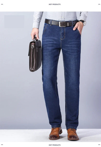 New Men's Fashion  Business Casual Stretch Slim Jeans Classic Trousers Denim Pants Male Black Blue