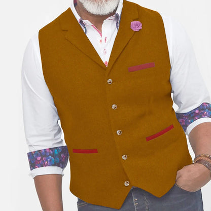 Men Vest Brown Herringbone With Lapel Single Button Waistcoat For Wedding Banquet Prom Business Work Casual Daily Men Suit Vest