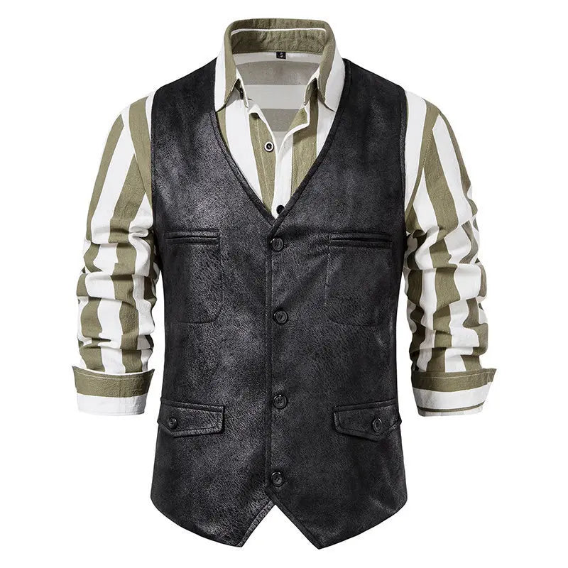 Man Vest Vintage Solid Single-breasted Male Waistcoat Slim V-neck Sleeveless Business Casual Versatile Men Suit Vest