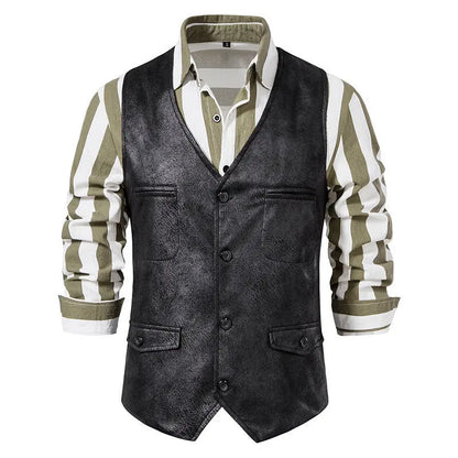 Man Vest Vintage Solid Single-breasted Male Waistcoat Slim V-neck Sleeveless Business Casual Versatile Men Suit Vest