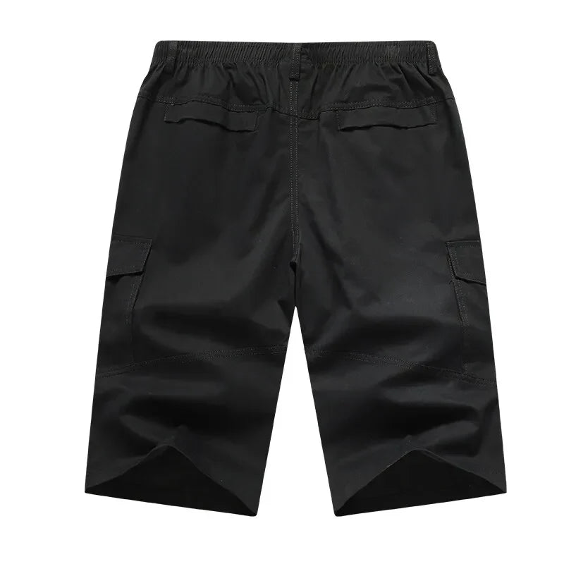 Men's Cargo Shorts 3/4 Below Knee Cotton Drawstring Running Shorts Outdoor Relaxed Fit Casual Sport Hiking Fishing Jogger Shorts