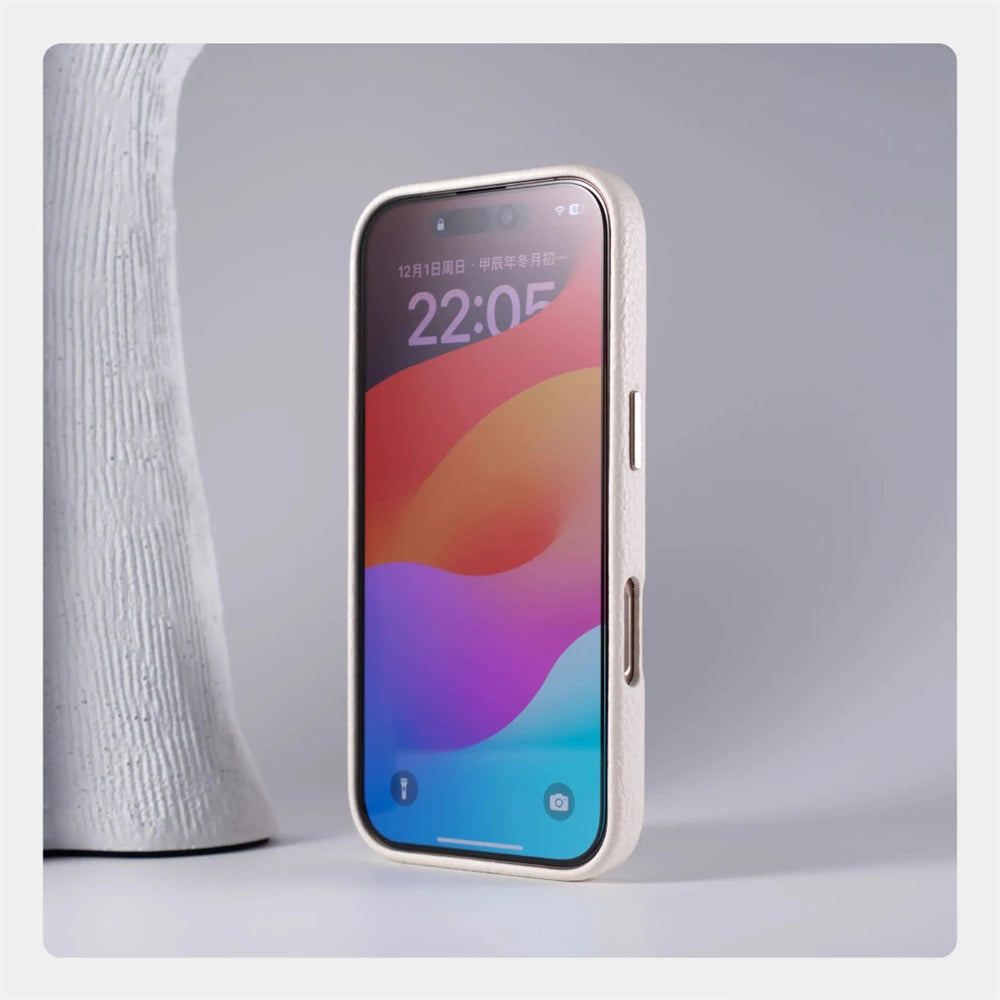 Luxury Magnetic Lychee Texture PU Leather Case For iPhone 17 16 Pro Max 15 14 13 For Magsafe Alloy Lens Shockproof Bumper Cover
