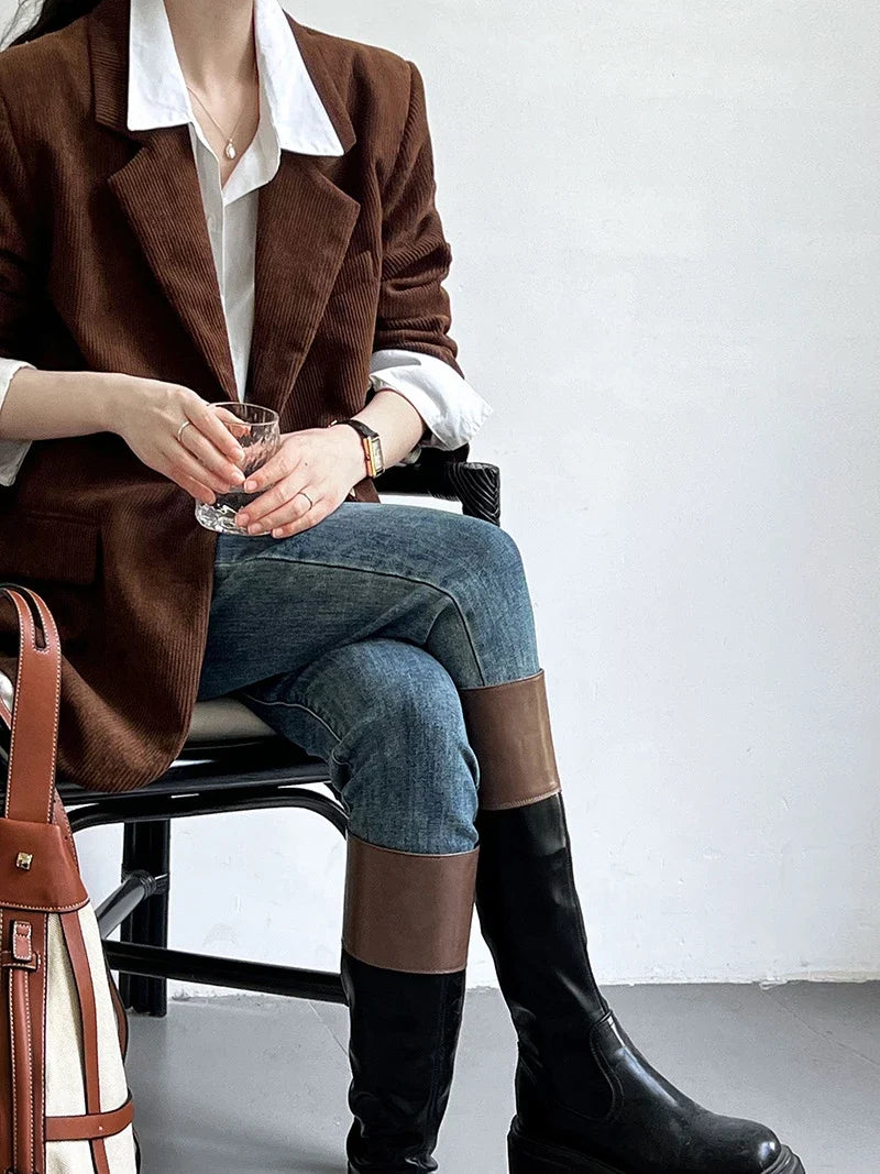 Brown Corduroy Suit Jackets Women's Spring New Fashion Loose Casual Blazers Notched Collar Single Breasted Pockets Female Tops