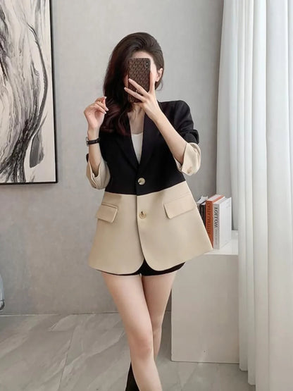 Briti Sle Loose Fit Color Blo Suit Jaet Women's Spring Autumn New Sle Korean Version Slimming Design Sense