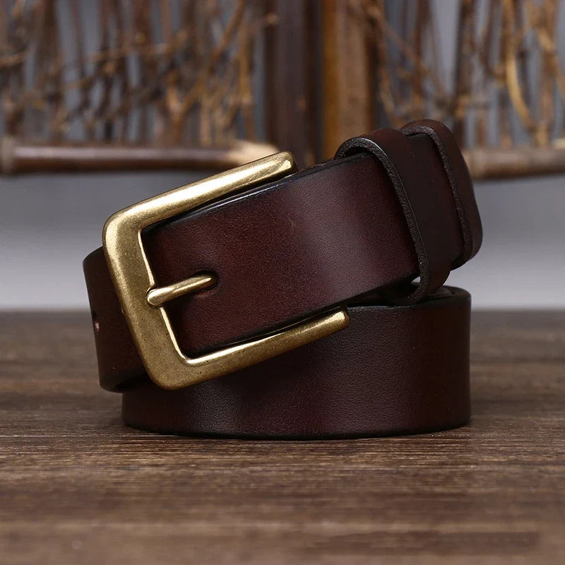 3.3CM Men's Genuine Leather Belt Luxury Designer Brass Pin Buckle Belts Pure Cowskin Vintage Strap Male Jeans for Man Women