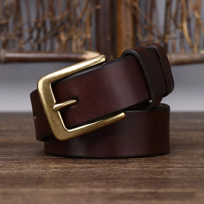 3.3CM Men's Genuine Leather Belt Luxury Designer Brass Pin Buckle Belts Pure Cowskin Vintage Strap Male Jeans for Man Women