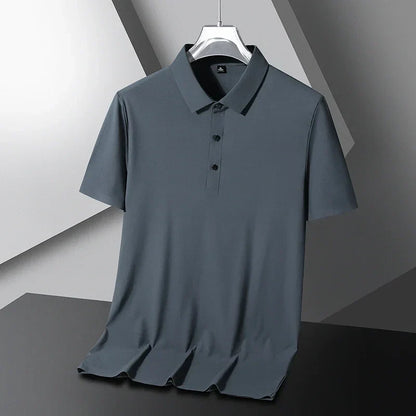 Summer Ice Silk Polo Shirt High-End T-Shirt Solid Color New Half Sleeve Non-Marking Casual Lapels Business Thin Menswear 2025