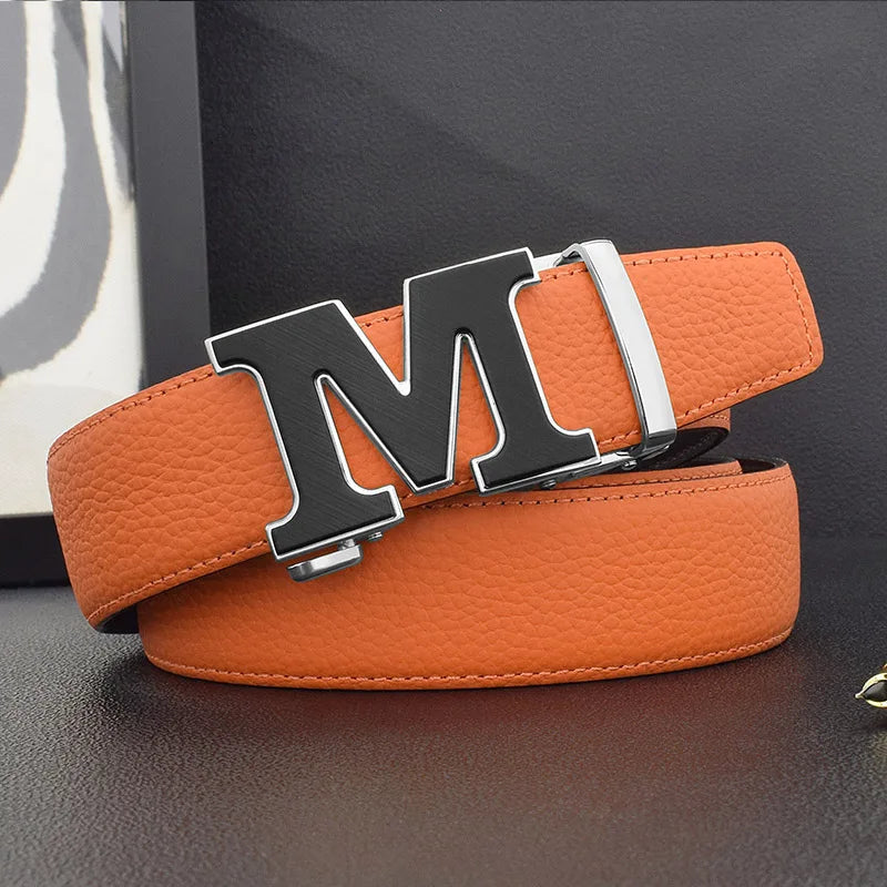 High Quality Designers Letter M White Leather Belt Men Luxury Famous Young Men Cowhide  Brand Jeans Relaxed Jeans Mode Man Belt