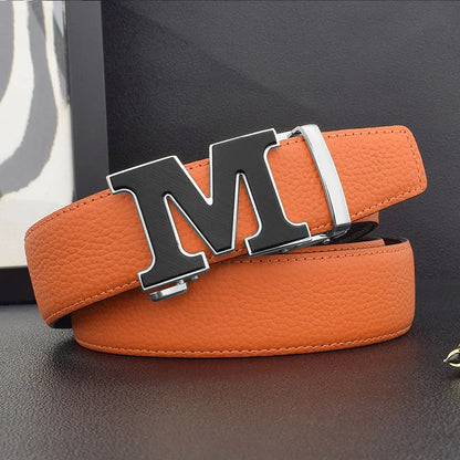High Quality Designers Letter M White Leather Belt Men Luxury Famous Young Men Cowhide  Brand Jeans Relaxed Jeans Mode Man Belt