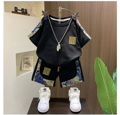 Korean Clothes for Children Boys T-shirt Shorts 2-piece Set Summer Cotton Short Sleeve Kids Clothes Sets Baby Tracksuit 2-11Y