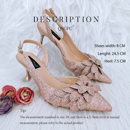 Nigerian Banquet Shoes and Bags African Fashion Peach Ladies Matching Shoes and Bags Pointed Toe High Heels Wedding Party