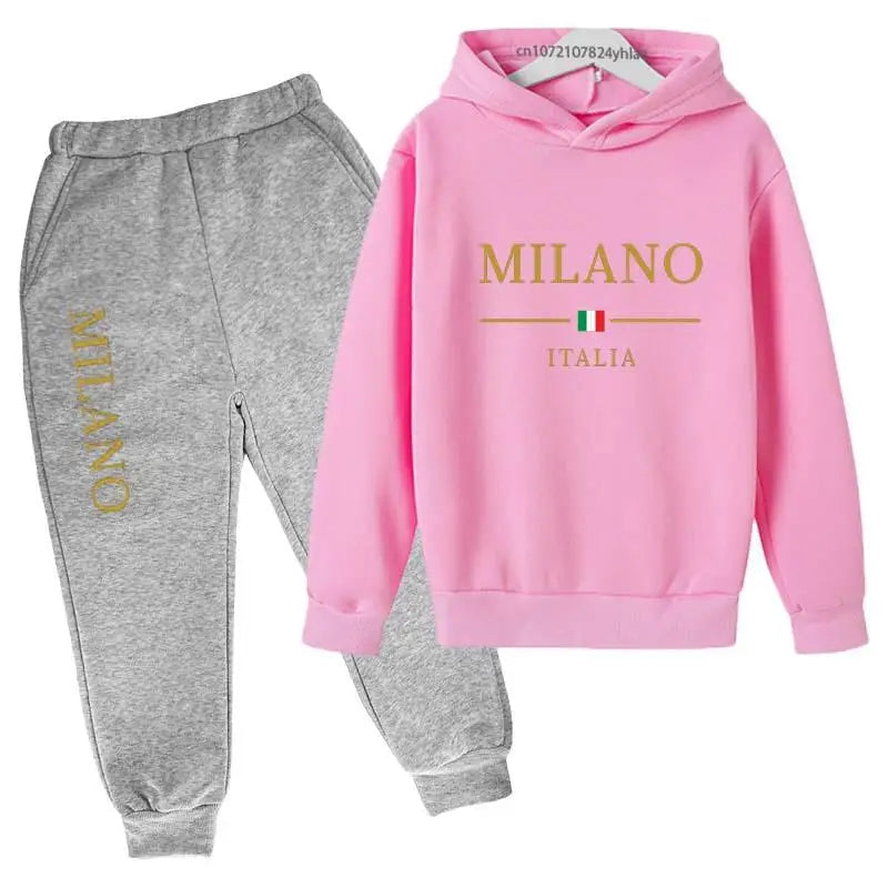 Kids Fashion Brand Letter Print 2pcs Pullover Hoodie+Pants Tracksuits 2-13 Years Boys Girls Casual Outfits Children Clothes Sets