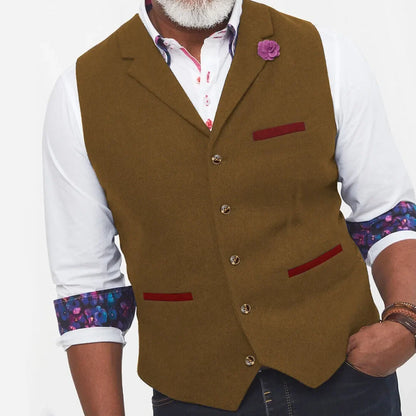 Men Vest Brown Herringbone With Lapel Single Button Waistcoat For Wedding Banquet Prom Business Work Casual Daily Men Suit Vest