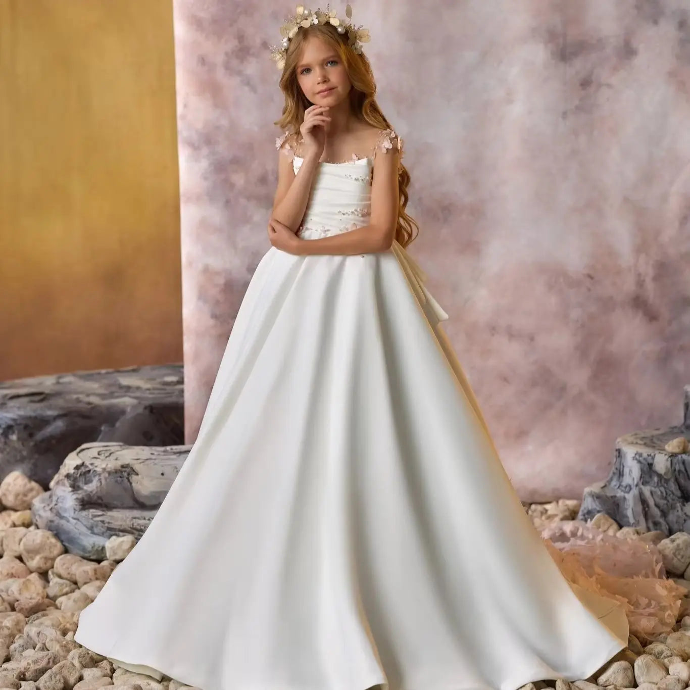 Elegant White Flower Girl Dresses For Wedding Customized Pink Floral Litter Girls Birthday Gowns Baby First Communion Dresses