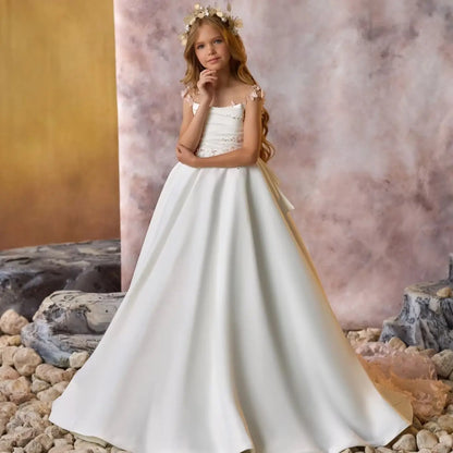 Elegant White Flower Girl Dresses For Wedding Customized Pink Floral Litter Girls Birthday Gowns Baby First Communion Dresses