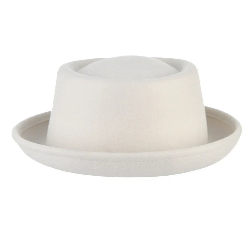100% Wool Pork Pie Fedora Hat for Women Men Autumn Winter Felt Curved Brim Porkpie Hat