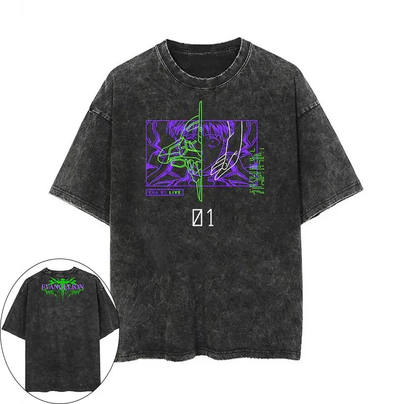 Neon Genesis Evangelion Japan Anime EVA Shinji Ikari Men's and Women's T-Shirt Cotton Washed Old Retro Y2K Harajuku Short Sleeve