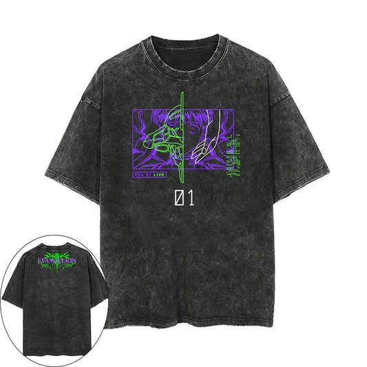 Neon Genesis Evangelion Japan Anime EVA Shinji Ikari Men's and Women's T-Shirt Cotton Washed Old Retro Y2K Harajuku Short Sleeve