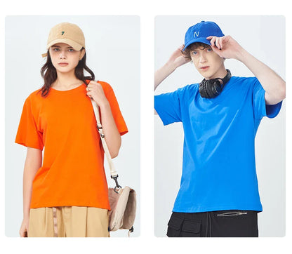 100% Cotton Solid Tshirts Men Woman Short Sleeve Fashion Brand Trend Casual Soft Clothing Tees Customized Products Summer Tops