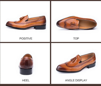New Style Business Men Loafers Shoes Genuine Cowhide Handmade Sewing Casual Formal Wedding Party Slip on Pointed Dress Shoes Man
