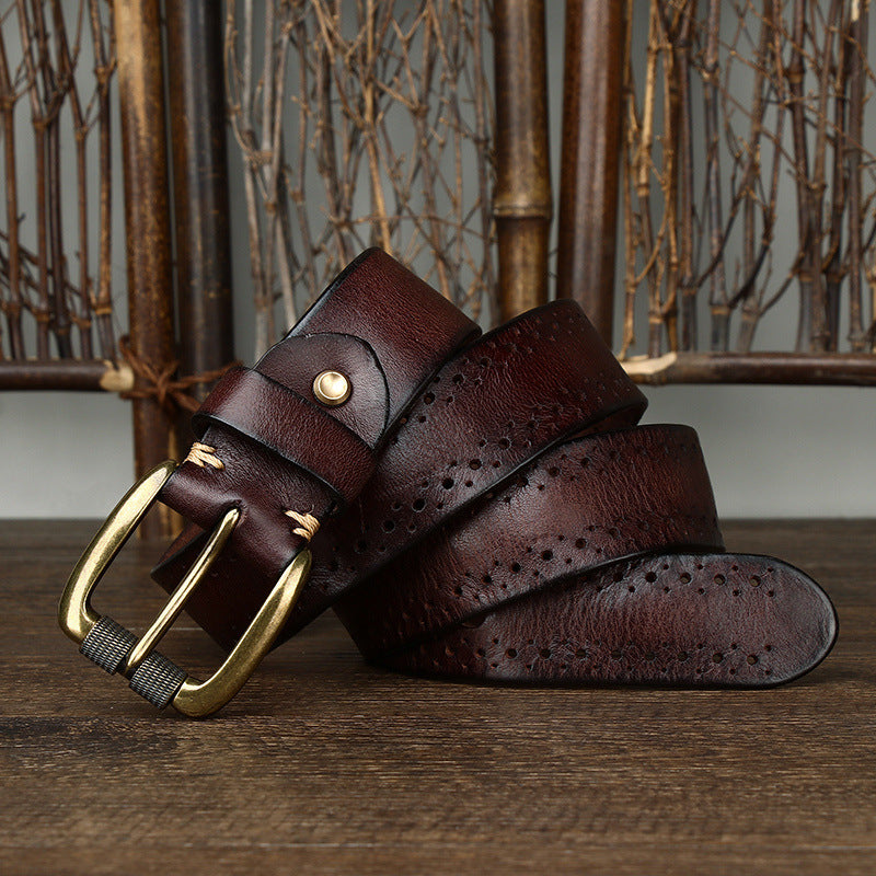 2024 Fashion Men's Belt  Genuine Leather Pure Cowhide Pin Buckle Vintage Belt for Trap Male Jeans for Man Luxury Designer