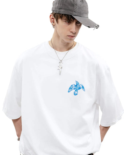 Harajuku Oversized Streetwear Men's Clothing The Bright Side Graphic Print Tshirt Cotton Hip Hop Punk Short Sleeve Tops Goth Y2k