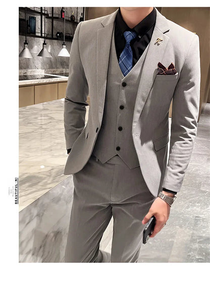 S-5XL Jacket Vest Pants Boutique Solid Color Casual Business Office Slim Mens Suit Groom Wedding Gown Blazer Waist Coat Trousers