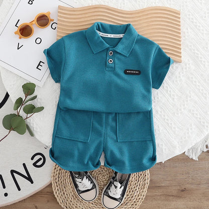 Boys' Set 0-5 Years Old Children's Short-Sleeved Polo Shirt Casual Shorts Two-Piece Set Comfortable Clothes for Boys' Babies