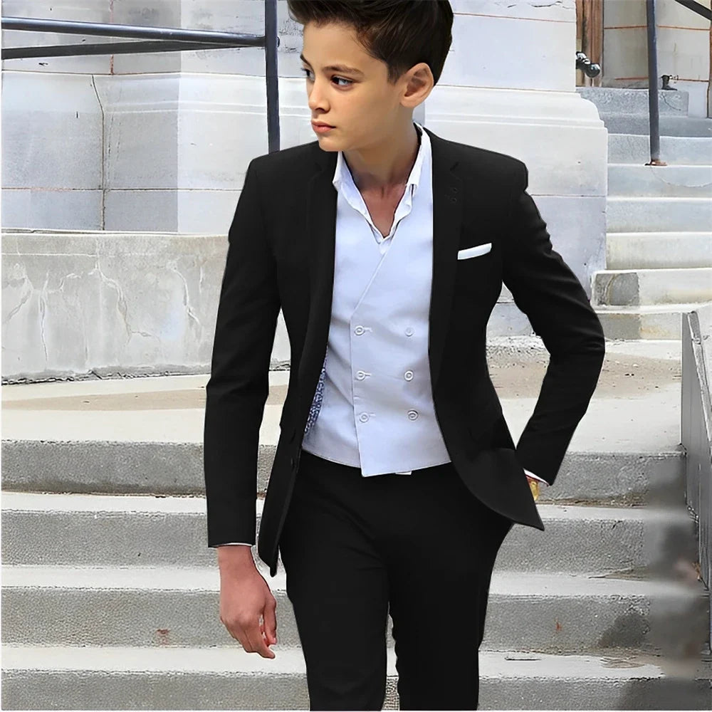 Formal Boys Slim Fit Suits 2 Pieces Birthday Party Tuxedo,Smart Handsome Kids Suit Set Wedding Guest Outfit Plus Size 2-20T