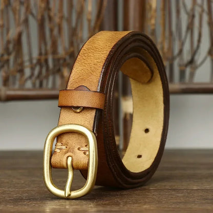 2.8CM Ladies Pure Cowhide High Quality Genuine Leather Belts for Women Brass Buckle Jeans Cowboy Waist Belt Luxury Designer
