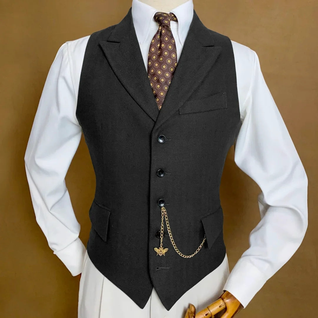 Men Vest Mossy Green Herringbone With Lapel Single Button Waistcoat For Wedding Party Business Work Daily Casual Men Suit Vest