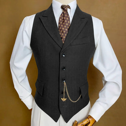 Men Vest Mossy Green Herringbone With Lapel Single Button Waistcoat For Wedding Party Business Work Daily Casual Men Suit Vest