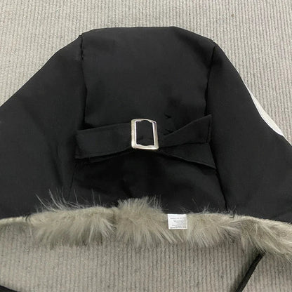 Y2K Star Patch Wool Like Lined Lei Feng Hat Unisex Black Autumn Winter Warm Ear Protection Trapper Hat for Outdoor Activities