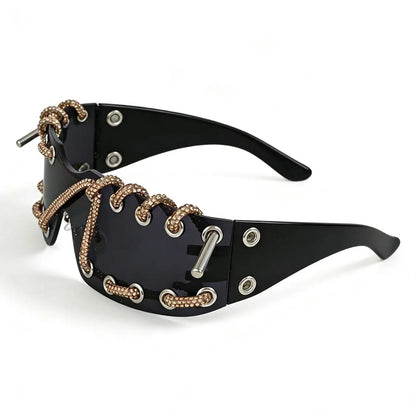 Punk Y2k sunglasses women Frameless  Sunglasses Crystal Chain One-piece Party Shades Bling Streetwear Luxury Accessories
