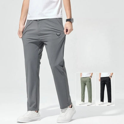 Korean Street Summer Y2K Men's Ice Silk Casual Pants All Match Elastic Sweatpants Office Business Fashion Straight Suit Trousers