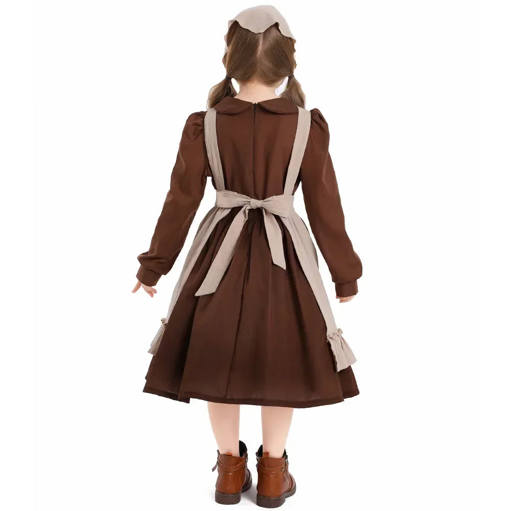 Kids Poor Clothes Cosplay Cinderella Maid Costume Colonial Farm Village Girl Pioneer Prairie Dress
