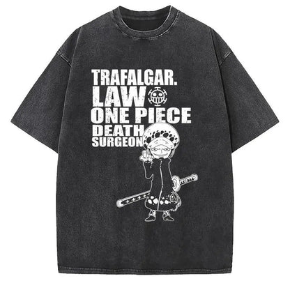 Unisex Oversized Anime Washed T-shirt Men One Piece Streetwear Women Short Sleeved Graphic Tee Summer Harajuku Casual Top HipHop