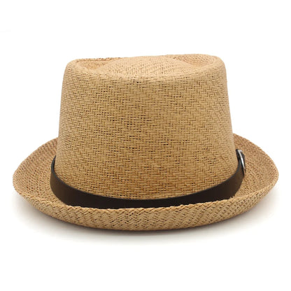 Men Women Classical Straw Pork Pie Hats Fedora Sunhats Trilby Caps Summer Boater Beach Outdoor Travel Party Size US 7 1/4 UK L