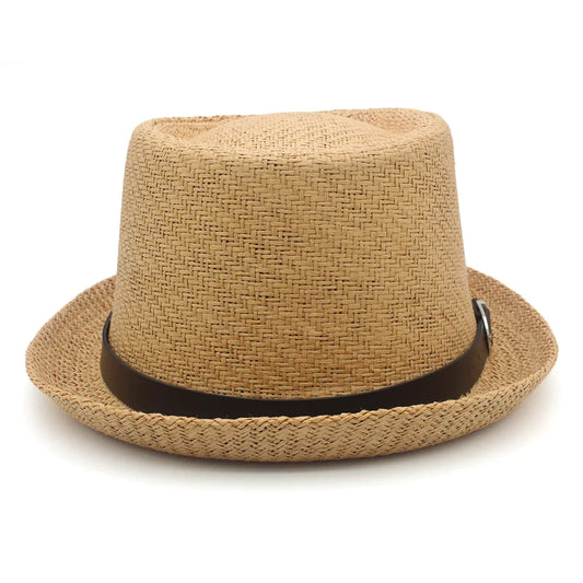 Men Women Classical Straw Pork Pie Hats Fedora Sunhats Trilby Caps Summer Boater Beach Outdoor Travel Party Size US 7 1/4 UK L