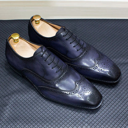 Size 7-12 Handmade Men's Wingtip Oxford Shoes Genuine Calfskin Leather Brogue Dress Shoes Classic Business Formal Shoes for Men
