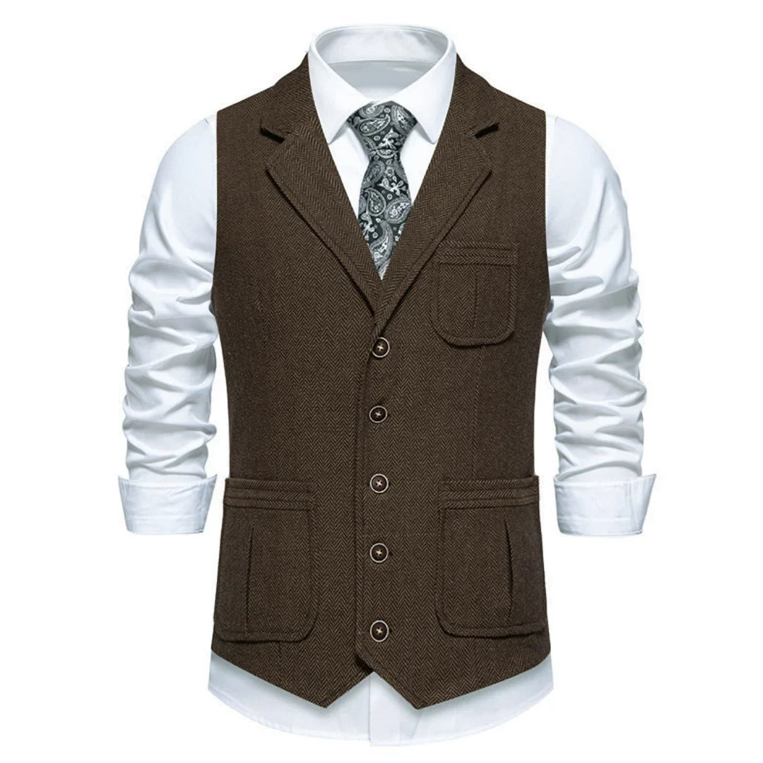Men Vest Drak Gray Herringbone Single Button Waistcoat For Wedding Birthday Banquet Party Business Work Daily Men Suit Vest