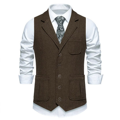 Men Vest Drak Gray Herringbone Single Button Waistcoat For Wedding Birthday Banquet Party Business Work Daily Men Suit Vest