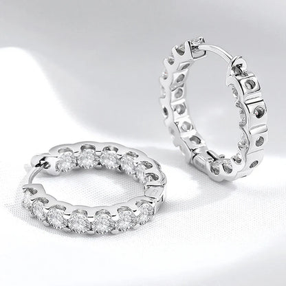 18k Plated Total 2.6CT Full Moissanite Hoop Earring for Women Sparkling Wedding Party Earring 925 Sterling Silver Jewelry