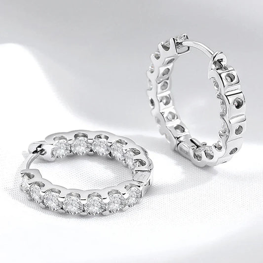 18k Plated Total 2.6CT Full Moissanite Hoop Earring for Women Sparkling Wedding Party Earring 925 Sterling Silver Jewelry