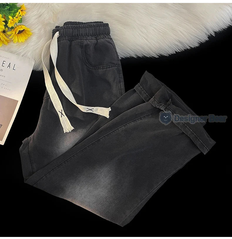 2026 New Spring Summer Men's Baggy Jeans Lyocell Fabric Wide Leg Pants Drawstring Trousers Male City Boy Plus Size S-4 5XL Y2K