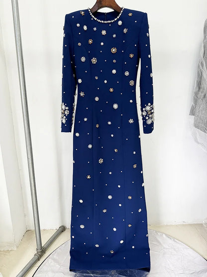 HIGH STREET Newest Fashion 2026 Designer Party Vestido Women's Formal Long Sleeve Luxurious Beaded Long Maxi Dress